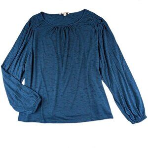 New Zac & Rachel Woman Pullover Tunic 1X Blue Long Sleeve Elastic Cuff Rouched